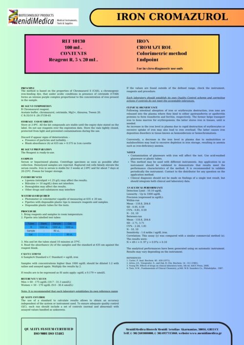 IRON CROMAZUROL Colorimetric method Endpoint